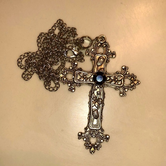 Cross Necklace Black Gem Mens’ - Picture 1 of 1